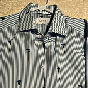 Eton Slim Fit 15.5 / 39 Bengal Stripe With Floral Pattern Poplin Shirt